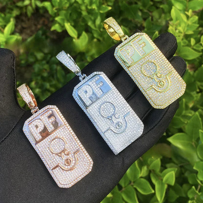 Heavy Industry "PF" Square Pendant | Men's Niche Design Rapper Necklace - CaratixJewelry