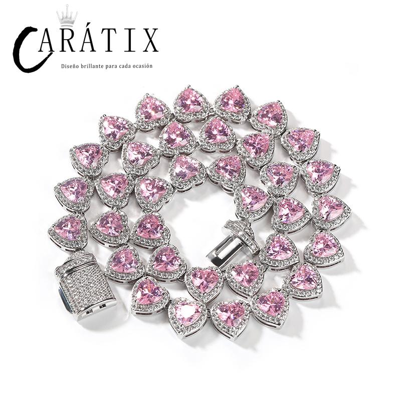 CARÁTIX - Hip Hop 3A+ Cubic Zirconia Bing Iced Out Heart Shape CZ Stone Tennis Link Chain Chokers Necklaces for Men Women Rapper Jewelry Valentine's Day Gift for Men & Girls & Boys Mothers' Day Gift #Springtok