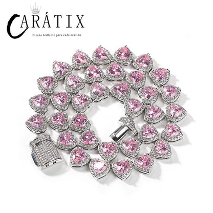 CARÁTIX - Hip Hop 3A+ Cubic Zirconia Bing Iced Out Heart Shape CZ Stone Tennis Link Chain Chokers Necklaces for Men Women Rapper Jewelry Valentine's Day Gift for Men & Girls & Boys Mothers' Day Gift #Springtok