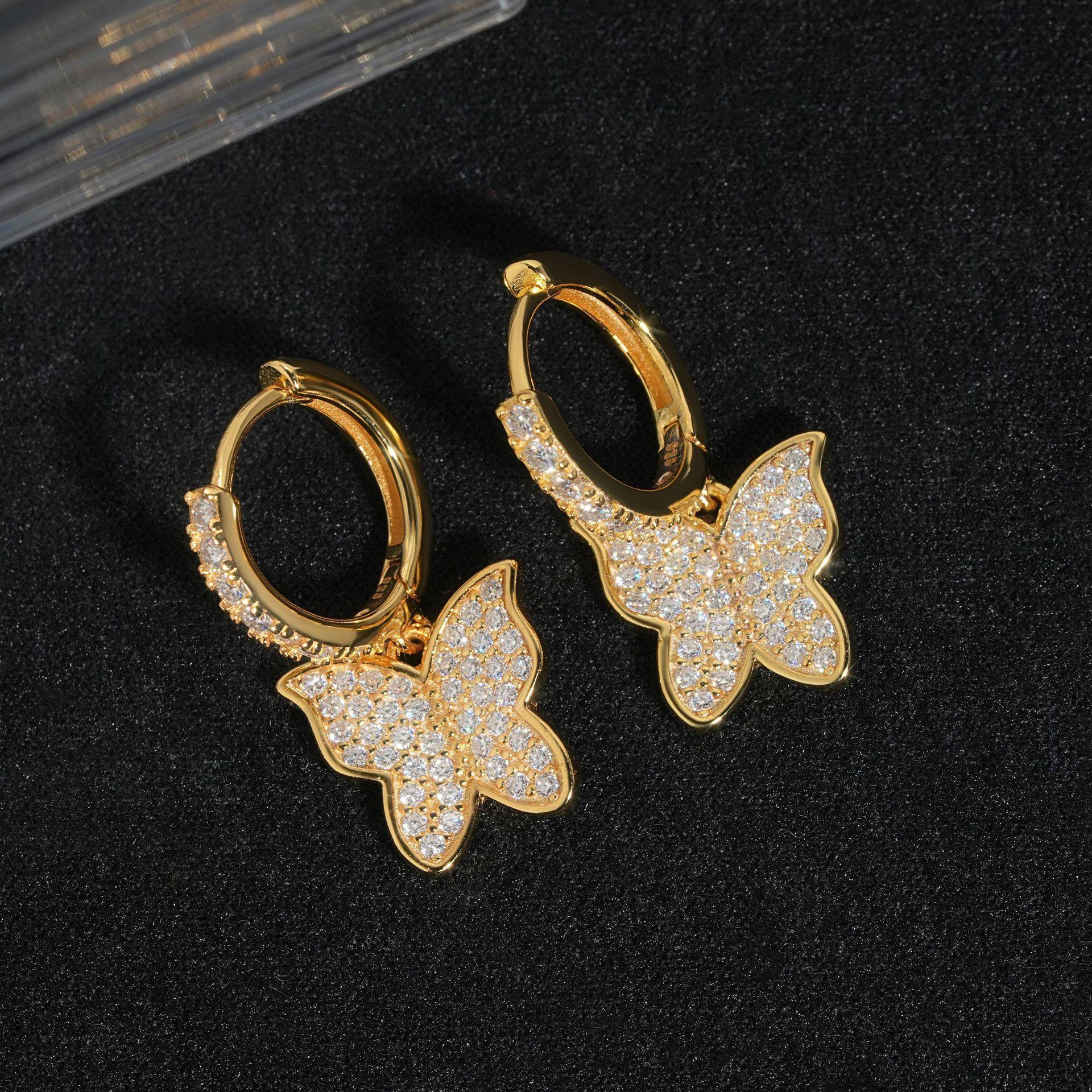 925 Silver Full Pavé Moissanite Butterfly Look Earrings for Women - CaratixJewelry