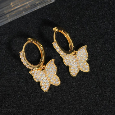 925 Silver Full Pavé Moissanite Butterfly Look Earrings for Women - CaratixJewelry