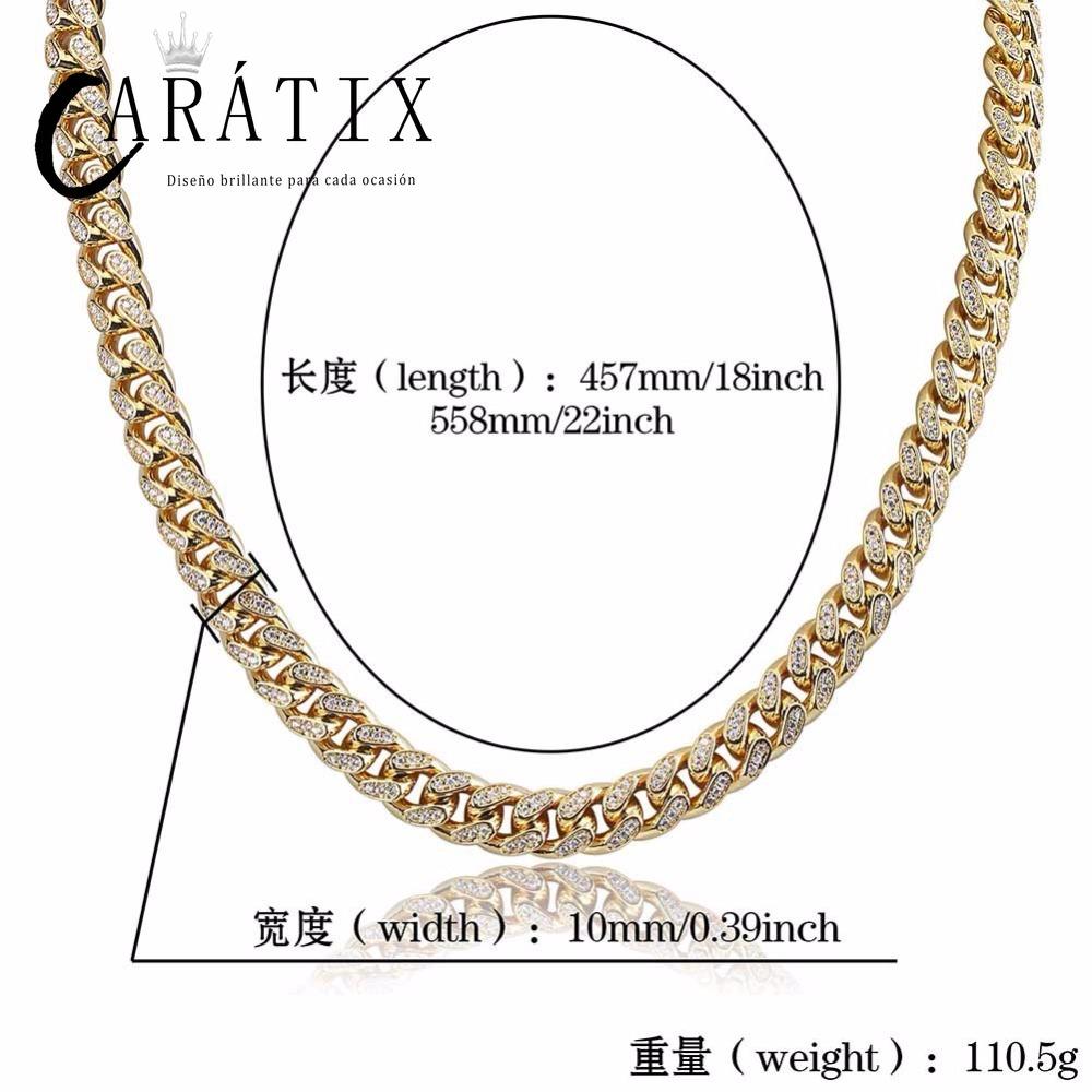 CARÁTIX 10MM Miami Cuban Chain Necklace – Iced Out Hip Hop Jewelry with Paved CZ Rhinestones for Men & Women