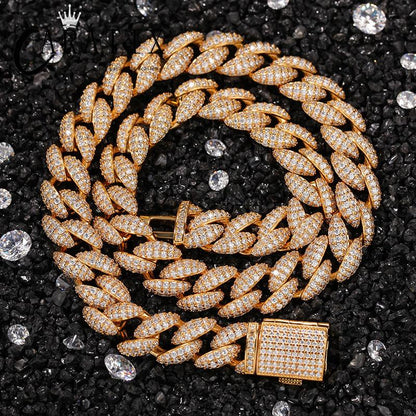 CARÁTIX 12mm 3-Row Cuban Chain | CZ Iced Out Hip Hop Necklace for Men