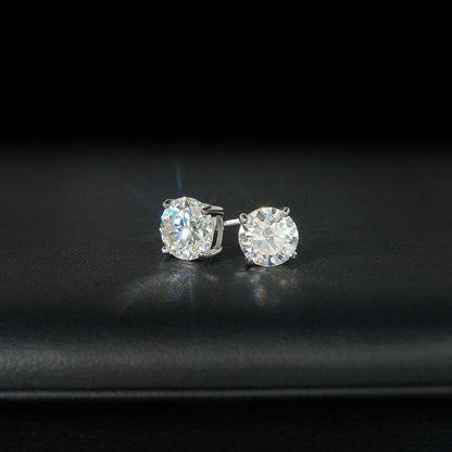 Silver Tone Four Prong 0.10ct 0.30ct 0.50ct Moissanite Stud Earrings - CaratixJewelry