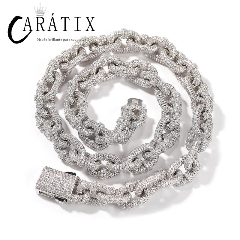 CARÁTIX 14mm O Shape Link Chain Necklace – 5A+ CZ Iced Out Hip Hop Bling Jewelry for Men | Solid Rapper Gift