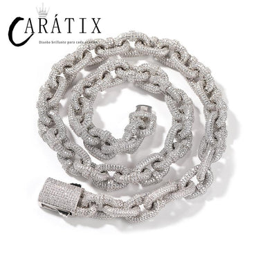 CARÁTIX 14mm O Shape Link Chain Necklace – 5A+ CZ Iced Out Hip Hop Bling Jewelry for Men | Solid Rapper Gift