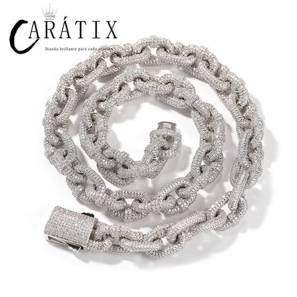 CARÁTIX 14mm O Shape Link Chain Necklace – 5A+ CZ Iced Out Hip Hop Bling Jewelry for Men | Solid Rapper Gift
