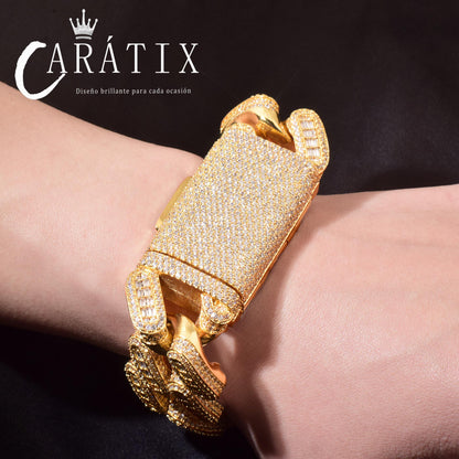 CARÁTIX 28mm T-Square Cuban Chain | Iced Out Heavy Hip Hop Necklace for Men & Women