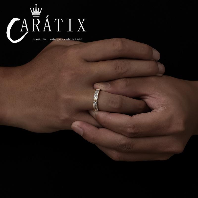 Caratix-Fashion Versatile Zircon Inlaid High Quality Ring Women's, Simple Plated Real Couple Ring High Quality Hip Hop Ring