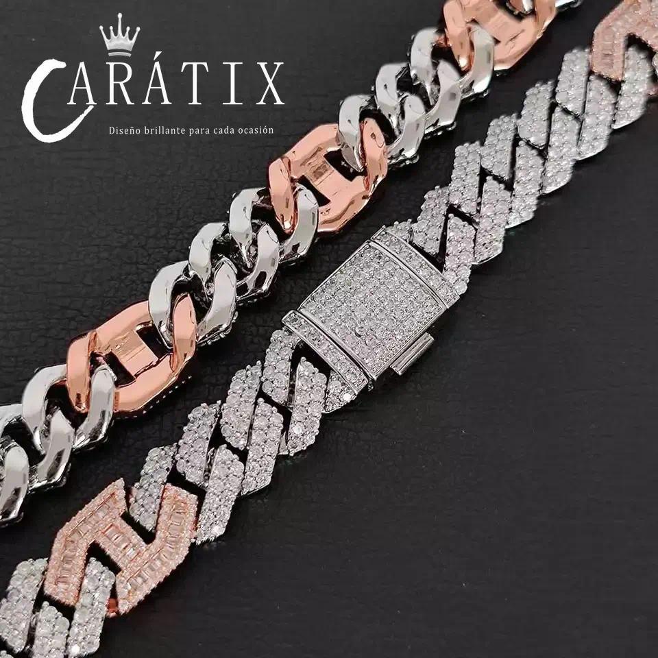 CARÁTIX 15MM Two-Tone Cuban Link Chain Necklace – Hip Hop Jewelry with Shiny Stones for Men & Women