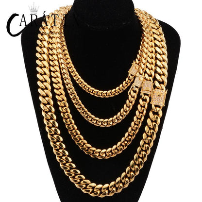 CARÁTIX Cuban Miami Chain | 6–18mm Stainless Steel CZ Hip Hop Necklace for Men
