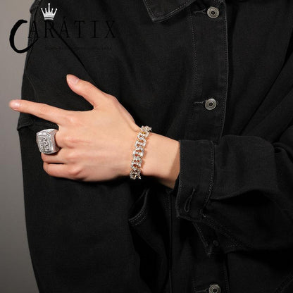 CARÁTIX - Hip Hop Square 3A+ CZ Stone Paved Bling Iced Out 13mm Solid Rhombus Cuban Miami Link Chain Bracelet for Men Rapper Jewelry Valentine's Day Gift for Men & Girls & Boys Mothers' Day Gift #Springtok Necklace