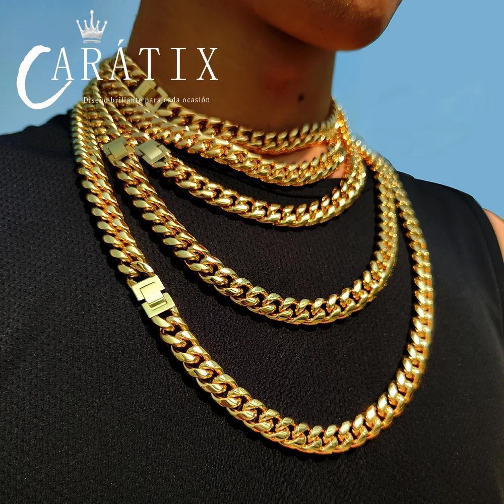 CARÁTIX - 2024 Fashion New Hip Hop Stainless Steel 18 k  Miami Cuban Link Chain Men Necklace Jewelry Valentine's Day Gift for Men & Girls & Boys Mothers' Day Gift #Springtok