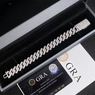 13.5mm Moissanite Double-Row Cuban Link | 925 Silver Iced Out Jewelry - CaratixJewelry