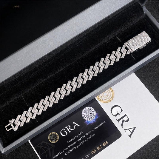 13.5mm Moissanite Double-Row Cuban Link | 925 Silver Iced Out Jewelry - CaratixJewelry