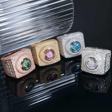 4ct Colored Moissanite Men’s Ring | S925 Silver Hip Hop Iced Out Jewelry - CaratixJewelry
