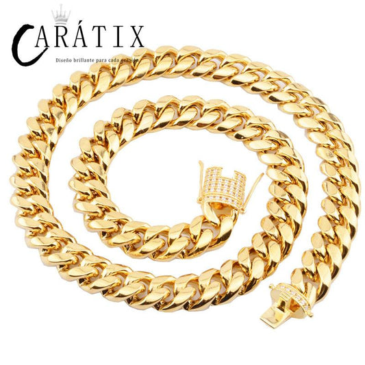 CARÁTIX Cuban Miami Chain | 6–18mm Stainless Steel CZ Hip Hop Necklace for Men