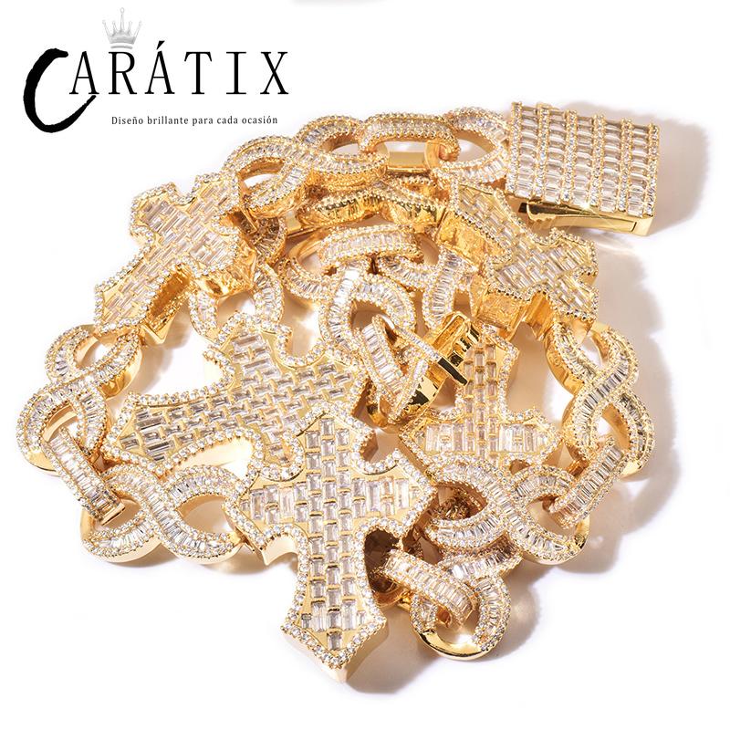 CARÁTIX Hip Hop Iced Out Crosses Infinity Link Chain Necklace – CZ Jewelry in Gold & Silver for Men & Women