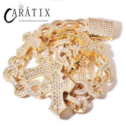 CARÁTIX Hip Hop Iced Out Crosses Infinity Link Chain Necklace – CZ Jewelry in Gold & Silver for Men & Women