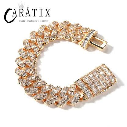 CARÁTIX - Hip Hop Square 3A+ CZ Stone Paved Bling Iced Out 19mm Solid Rhombus Cuban Miami Link Chain Bracelet for Men Rapper Jewelry Valentine's Day Gift for Men & Girls & Boys Mothers' Day Gift #Springtok Necklace