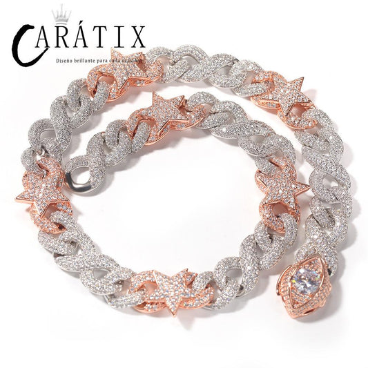 CARÁTIX Star Eyes Infinity Cuban Link Chain Necklace – 5A+ CZ Iced Out Hip Hop Bling Jewelry for Men | Claw Setting Rapper Gift
