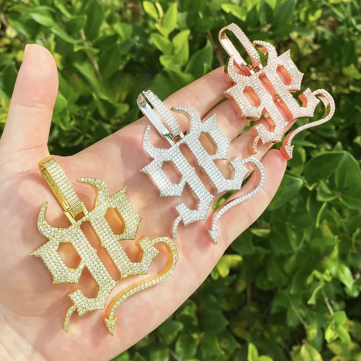 Iced Out "99" Back-to-Back Devil Pendant | Men's Real Copper CZ Necklace - CaratixJewelry