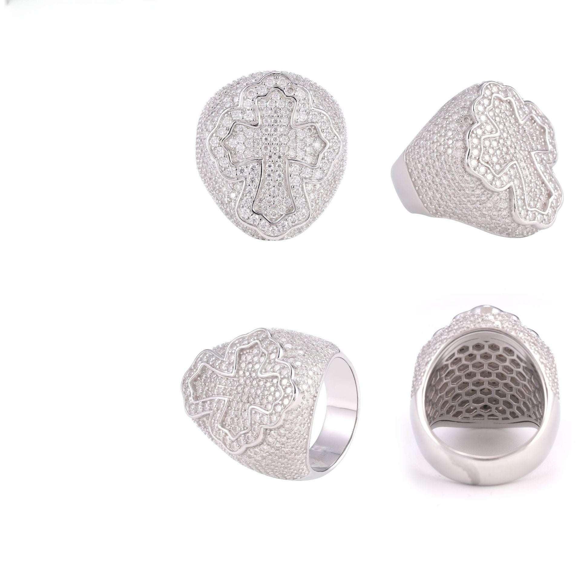 D-Color Moissanite Cross Ring | 925 Silver Unisex Iced Out Fashion Jewelry - CaratixJewelry