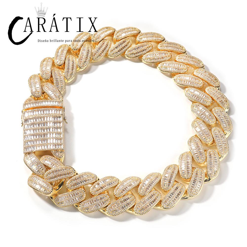 CARÁTIX 40mm Button Ladder Cuban Link Chain Necklace – Inlaid Zircon Hip Hop Bling Jewelry for Men | Multi-Size Copper Design