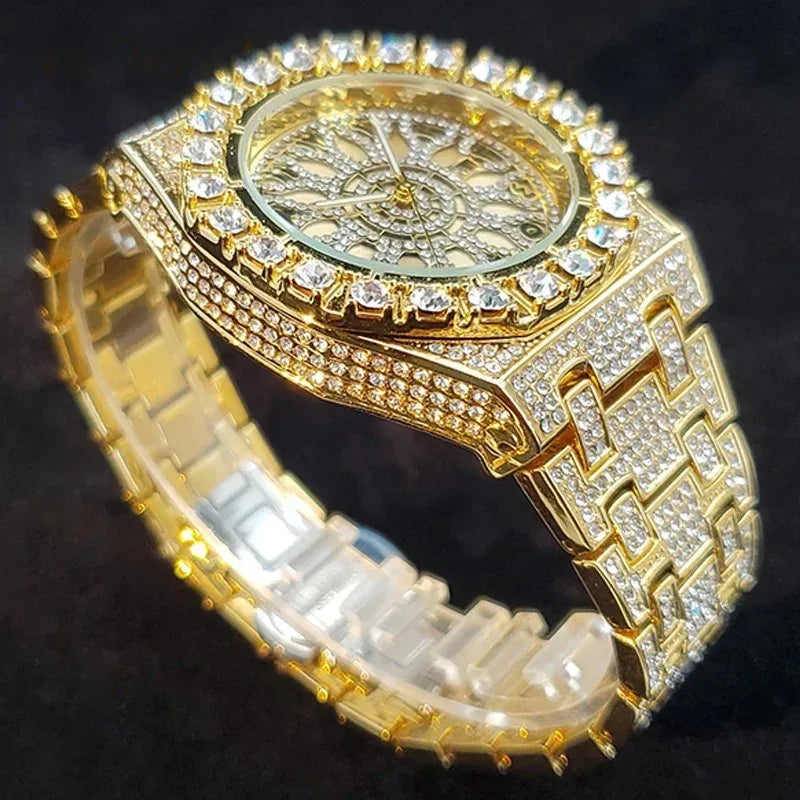 Luxury Full Iced Bright Zircon Men's Watch | Hip Hop Quartz Wristwatch | Waterproof Luminous Reloj Hombre | Caratix - CaratixJewelry