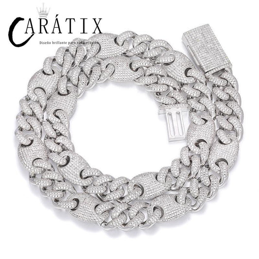 CARÁTIX 12mm Coffee Bean Cuban Link Chain Necklace – 5A CZ Iced Out Hip Hop Bling Jewelry for Men | Rapper Gift