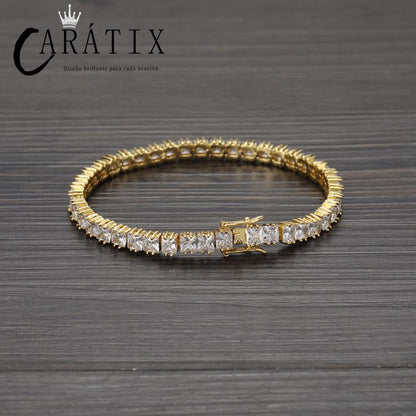 CARÁTIX - Hip Hop 4*4mm Square CZ Stone Bling Iced Out Tennis Link Chain Bracelet for Men Women Rapper Jewelry Golden Silver Color Valentine's Day Gift for Men & Girls & Boys Mothers' Day Gift #Springtok