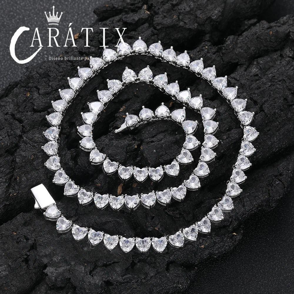 CARÁTIX - 6mm Heart Shape   Tennis Chain  Bling Necklace For Women Gift Fashion Jewelry A token of love Valentine's Day Gift for Men & Girls & Boys Mothers' Day Gift #Springtok