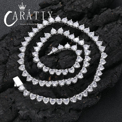 CARÁTIX - 6mm Heart Shape   Tennis Chain  Bling Necklace For Women Gift Fashion Jewelry A token of love Valentine's Day Gift for Men & Girls & Boys Mothers' Day Gift #Springtok