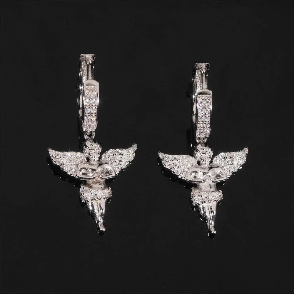 925 Silver Angel Style Moissanite Earrings Hip Hop Fashion - CaratixJewelry