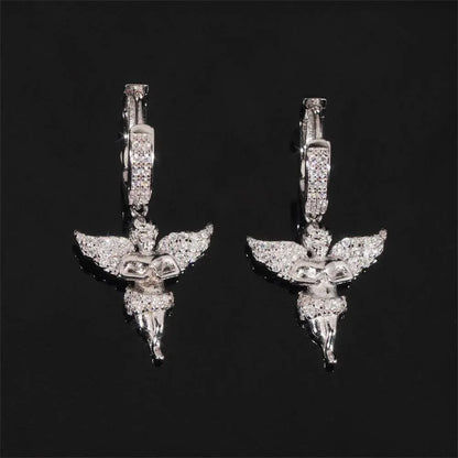 925 Silver Angel Style Moissanite Earrings Hip Hop Fashion - CaratixJewelry