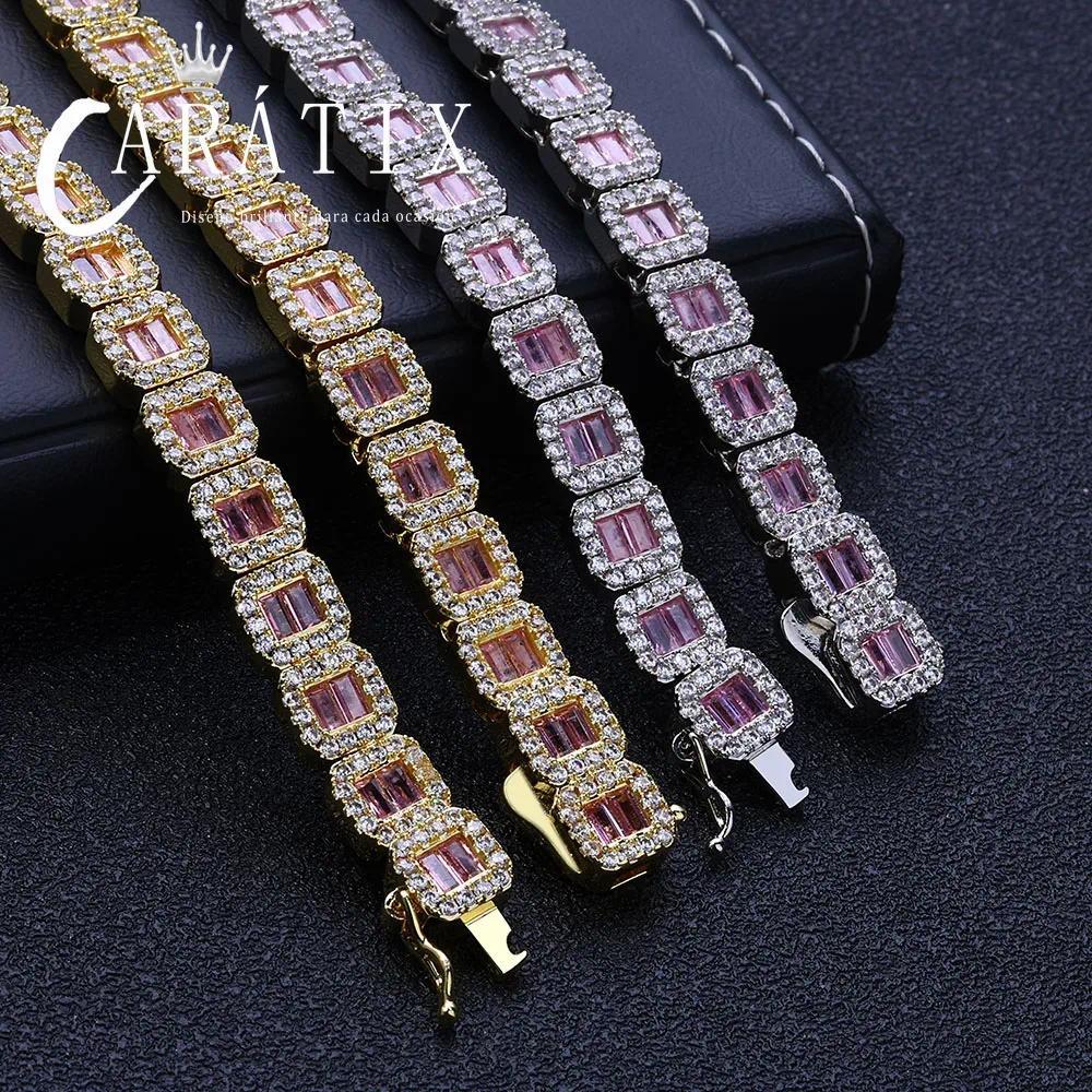 CARÁTIX - Women Dainty Cluster Tennis Necklace Bling  Pink Cz Matching Clear Rectangle Cubic Zirconia Tennis Chain Men Valentine's Day Gift for Men & Girls & Boys Mothers' Day Gift #Springtok