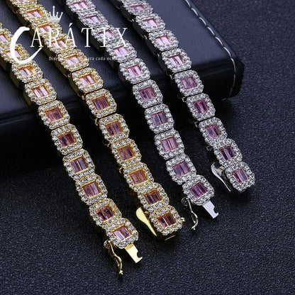 CARÁTIX - Women Dainty Cluster Tennis Necklace Bling  Pink Cz Matching Clear Rectangle Cubic Zirconia Tennis Chain Men Valentine's Day Gift for Men & Girls & Boys Mothers' Day Gift #Springtok