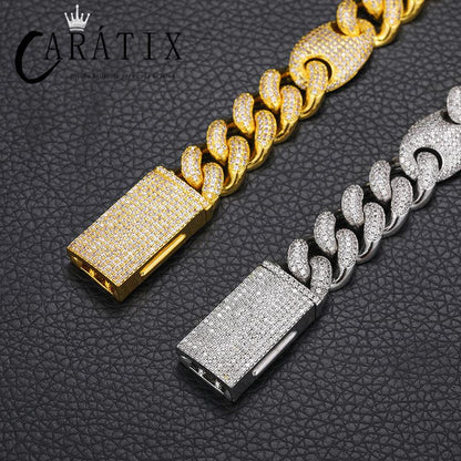 CARÁTIX 12mm Coffee Bean Cuban Link Chain Necklace – 5A CZ Iced Out Hip Hop Bling Jewelry for Men | Rapper Gift