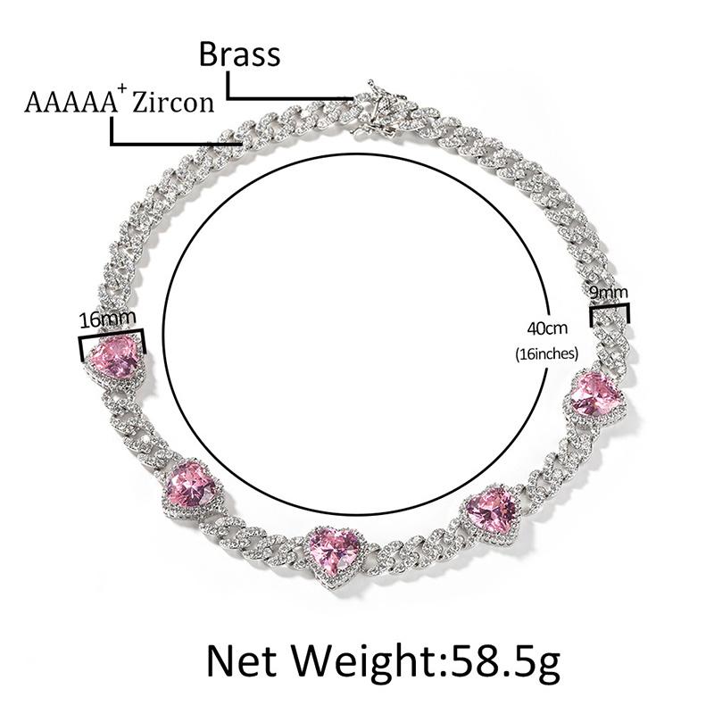 CARÁTIX 7"-24" Pink Hearts Link Chain Necklace – 5A+ CZ Iced Out Hip Hop Bling Jewelry for Men & Women | Unisex Rapper Gift