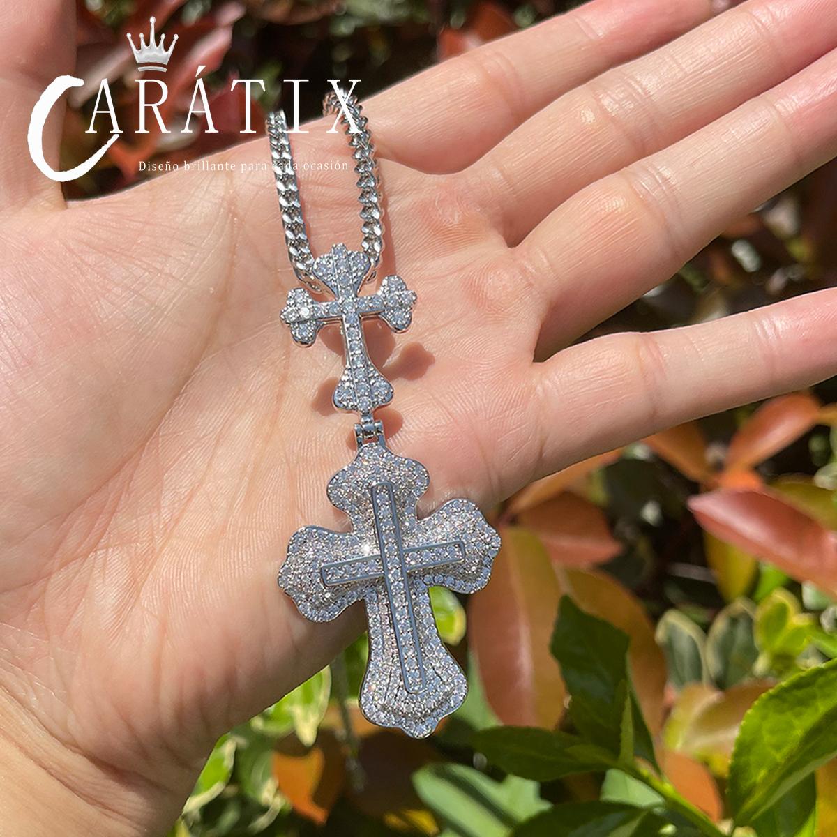 CARÁTIX Iced Out Cross Pendant Necklace – Copper Hip Hop Chain Jewelry for Men & Women