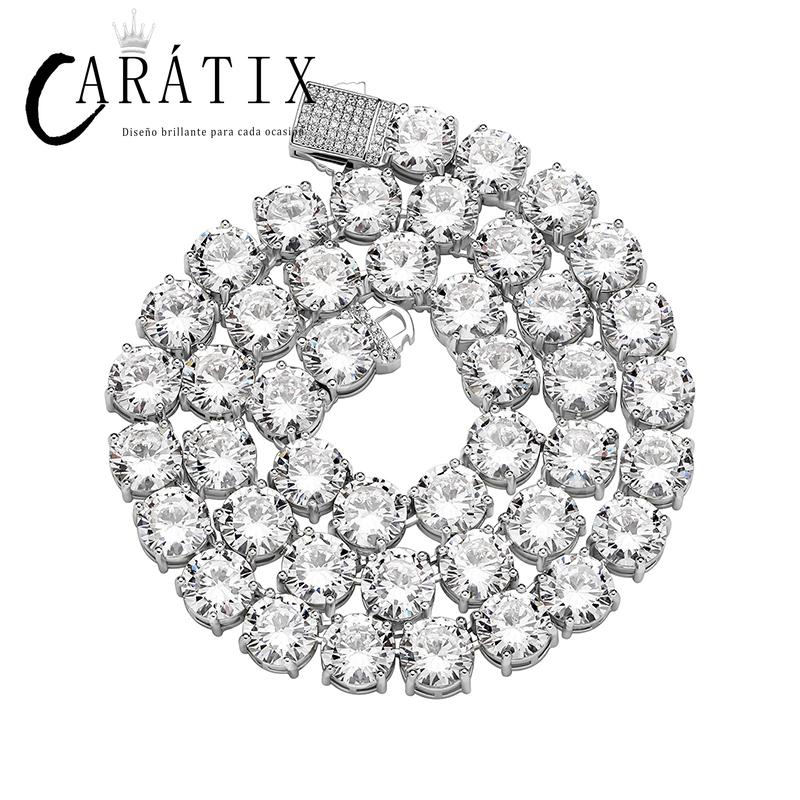 CARÁTIX - Hip Hop Claw Setting Round CZ Stone Bling Iced Out 10mm Tennis Link Chain Chokers Necklaces for Men Women Unisex Rapper Jewelry Valentine's Day Gift for Men & Girls & Boys Mothers' Day Gift #Springtok