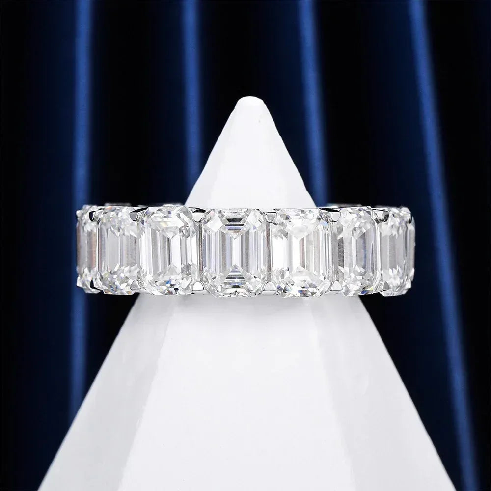 Emerald-Cut D-Color Moissanite Ring | S925 Silver Unisex Iced Out Hip Hop Jewelry - CaratixJewelry