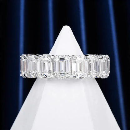 Emerald-Cut D-Color Moissanite Ring | S925 Silver Unisex Iced Out Hip Hop Jewelry - CaratixJewelry