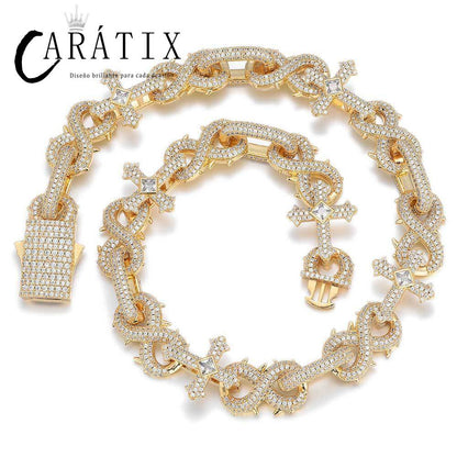 CARÁTIX – 5A+ CZ Bling Iced Infinity Cross Round Cuban Link Chain Necklace | Hip Hop Jewelry for Men