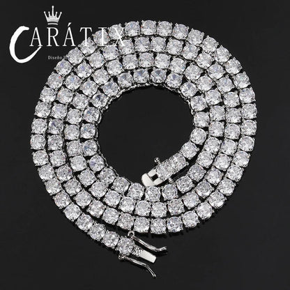 CARÁTIX -  Brass Setting CZ Tennis Chain Necklace Gold/Silver Color  AAAAA Cubic Zirconia Chain Valentine's Day Gift for Men & Girls & Boys Mothers' Day Gift #Springtok