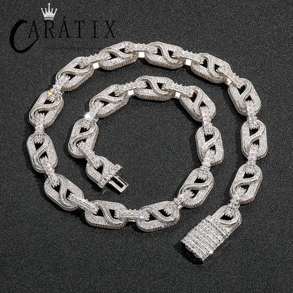 CARÁTIX Pig Nose Coffee Bean Link Chain | 5A+ CZ Iced Out Hip Hop Necklace for Men