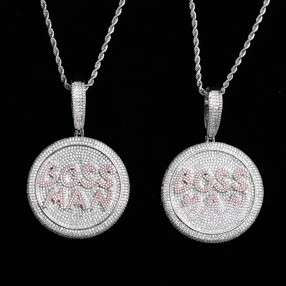 Iced Out "BOSSMAN" Letter Pendant | Men's Real Copper CZ Necklace - CaratixJewelry