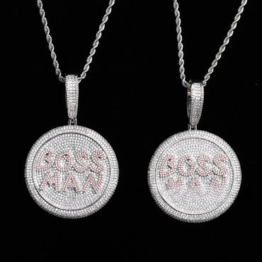Iced Out "BOSSMAN" Letter Pendant | Men's Real Copper CZ Necklace - CaratixJewelry