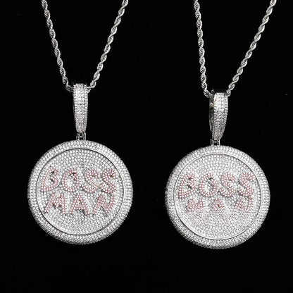 Iced Out "BOSSMAN" Letter Pendant | Men's Real Copper CZ Necklace - CaratixJewelry