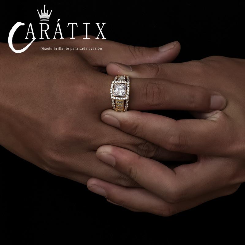 CARÁTIX Big Zircon Ring | True Electroplated Micro-Inlaid Hip Hop Jewelry for Men